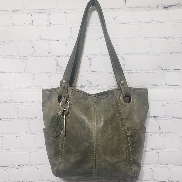 Fossil Handbags - Fossil Vintage Hathaway Moss Green Leather Hobo